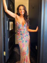 Load image into Gallery viewer, Luxurious Mermaid Sweetheart Pink Sequins Long Prom Dress with High Slit
