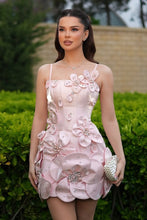 Load image into Gallery viewer, Luxurious Sheath Spaghetti Straps Pink Short Homecoming Dress with 3D Flowers&amp;Beading