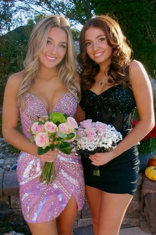 Luxurious Sheath Sweetheart Pink Short Homecoming Dress with Beading