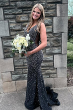 Load image into Gallery viewer, Luxurious Mermaid V Neck Pink Long Prom Dress with Pearls