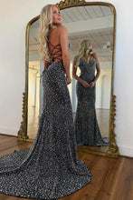 Load image into Gallery viewer, Glamorous Spaghetti Straps Light Blue Mermaid Prom Dress with Pearl Beaded