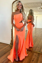 Load image into Gallery viewer, Simple One Shoulder Cutout Waist Mermaid Long Prom Dress With Split