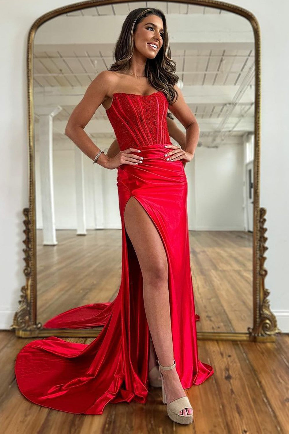 Sexy Strapless Slit Mermaid Evening Dress Party Prom Dress  cc1903 main image 0