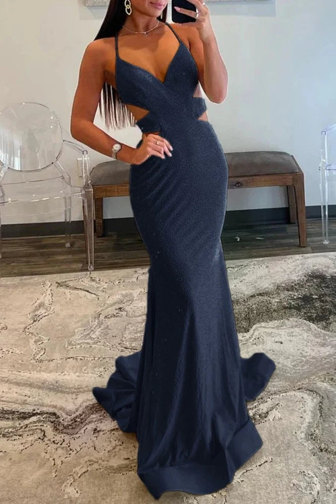 white christmas dresses Luuuvis Women Yellow Mermaid Cutout Waist Lace Up Corset Long Beaded Prom  Dress – Luuvis
