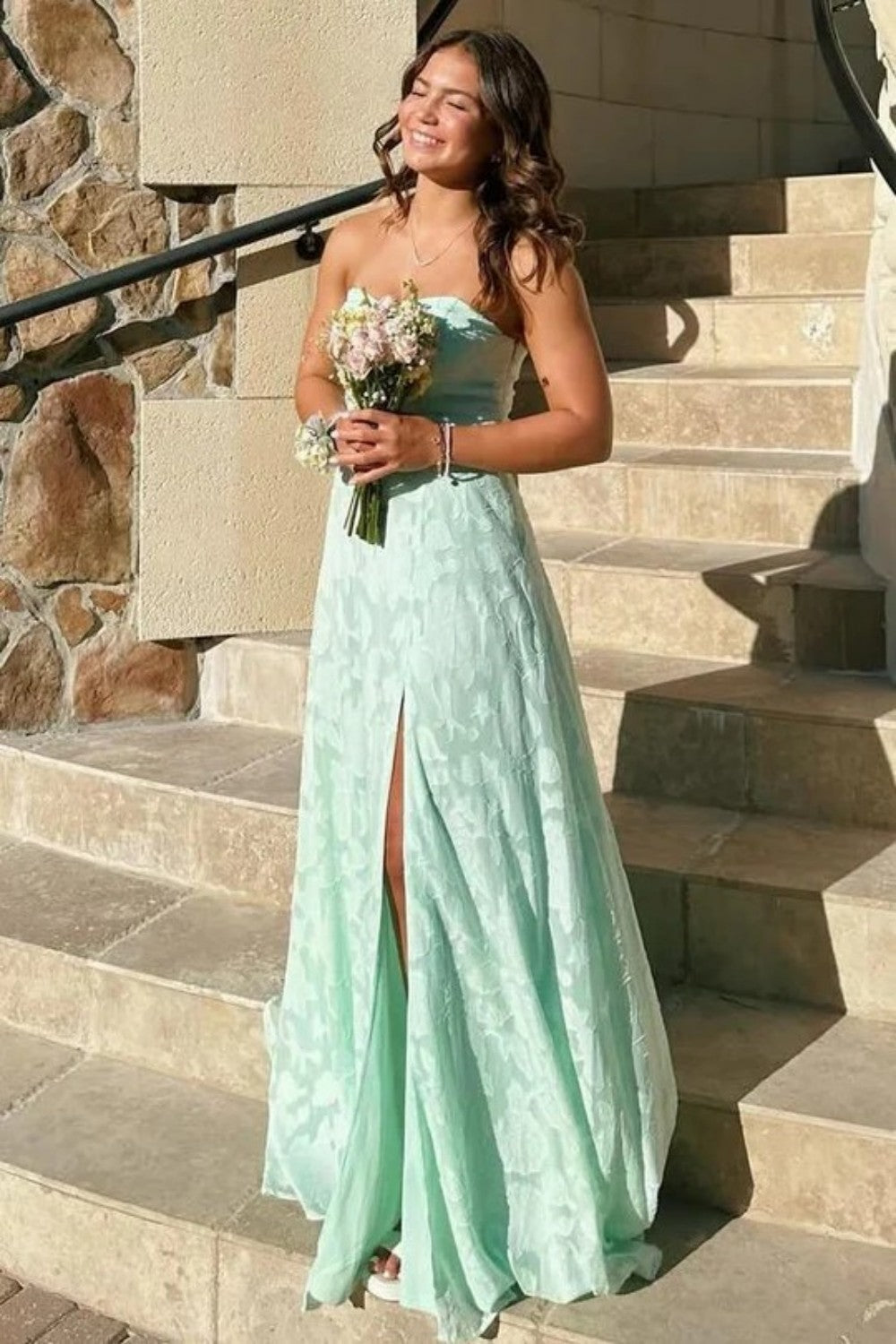 Beautiful A Line Sweetheart Mint Green Long Prom Dress with Split Front
