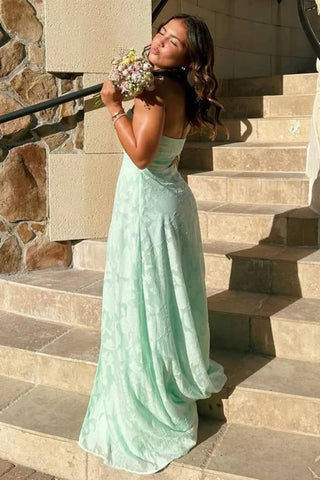 Beautiful A Line Sweetheart Mint Green Long Prom Dress with Split Front