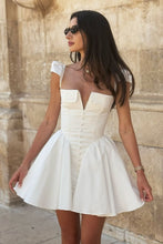 Load image into Gallery viewer, Modern White Fit and Flare Homecoming Dress with Deep V Corset Bodice