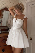 Load image into Gallery viewer, Modern White Fit and Flare Homecoming Dress with Deep V Corset Bodice