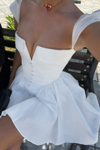 Load image into Gallery viewer, Modern White Fit and Flare Homecoming Dress with Deep V Corset Bodice