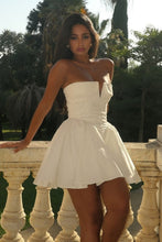 Load image into Gallery viewer, Modern White Fit and Flare Homecoming Dress with Deep V Corset Bodice