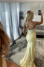 Load image into Gallery viewer, Luxury Mermaid Halter Neck Pink Corset Prom Dress with Pearls and Slit