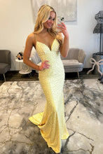 Load image into Gallery viewer, Glamorous Spaghetti Straps Light Blue Mermaid Prom Dress with Pearl Beaded