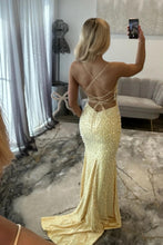 Load image into Gallery viewer, Glamorous Spaghetti Straps Light Blue Mermaid Prom Dress with Pearl Beaded