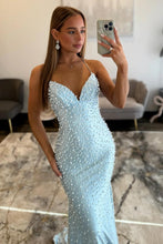 Load image into Gallery viewer, Sparkly Mermaid Spaghetti Straps Black Prom Dress with Pearl Beaded
