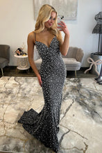 Load image into Gallery viewer, Glamorous Spaghetti Straps Light Blue Mermaid Prom Dress with Pearl Beaded