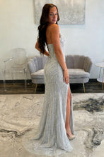 Load image into Gallery viewer, Charming Mermaid Sweetheart Silver Corset Prom Dress with Beading