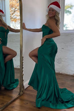 Load image into Gallery viewer, Satin Mermaid Strapless Long Prom Dress With Split