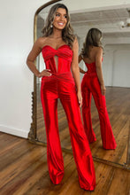Load image into Gallery viewer, Stylish Red Sweetheart Zipper Back Long Satin Prom Jumpsuit