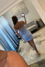 Load image into Gallery viewer, Off-Shoulder Lilac Lace and Satin Ruched Short Homecoming Dress
