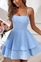 Load image into Gallery viewer, Simple Spaghetti Straps Keyhole Back 2 Layers Graduation Dress
