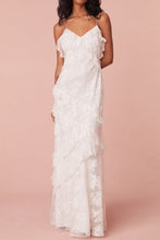 Load image into Gallery viewer, Gorgeous Mermaid Spaghetti Straps White Long Prom Dress with Lace Ruffles