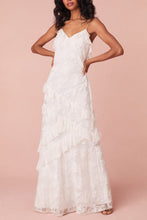 Load image into Gallery viewer, Gorgeous Mermaid Spaghetti Straps White Long Prom Dress with Lace Ruffles