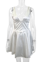 Load image into Gallery viewer, Cute A-Line V-Neck Short Mini Little Satin White Graduation Dress
