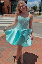 Load image into Gallery viewer, Pretty A Line Strapless Champagne Corset Homecoming Dress with Pearls Bowknot