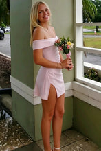 Load image into Gallery viewer, Stunning A Line Off the Shoulder Light Pink Short Homecoming Dress with Ruched
