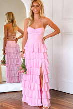 Load image into Gallery viewer, Gorgeous A Line Spaghetti Straps Burgundy Long Prom Dress with Ruffles