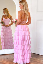 Load image into Gallery viewer, Gorgeous A Line Spaghetti Straps Burgundy Long Prom Dress with Ruffles