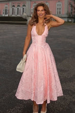 Load image into Gallery viewer, Simple A Line V Neck White Tea Length Party Dress with Corset