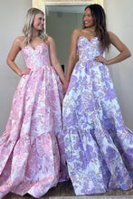 Load image into Gallery viewer, Lovely Light Blue Sweetheart A-Line Zipper Back Long Print Prom Dress
