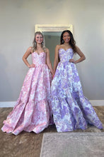 Load image into Gallery viewer, Lovely Light Blue Sweetheart A-Line Zipper Back Long Print Prom Dress
