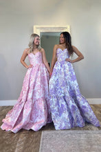 Load image into Gallery viewer, Lovely Light Blue Sweetheart A-Line Zipper Back Long Print Prom Dress
