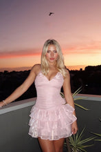 Load image into Gallery viewer, Pink Shimmer Halter Nack Backless Tiered Ruffle Mini Homecoming Dress

