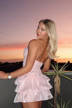 Load image into Gallery viewer, Pink Shimmer Halter Nack Backless Tiered Ruffle Mini Homecoming Dress
