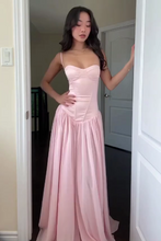 Load image into Gallery viewer, Cute A Line Spaghetti Straps Light Pink Long Prom Dress with Ruffles