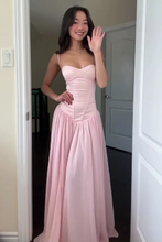 Load image into Gallery viewer, Cute A Line Spaghetti Straps Light Pink Long Prom Dress with Ruffles