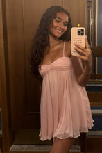 Load image into Gallery viewer, Pretty A Line Spaghetti Straps Pink Short Homecoming Dress with Ruffles