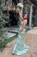 Load image into Gallery viewer, Pretty A Line Strapless Light Green Corset Prom Dress with Beading Ruffles