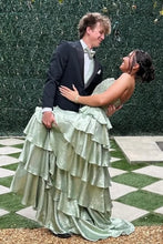Load image into Gallery viewer, Pretty A Line Strapless Light Green Corset Prom Dress with Beading Ruffles