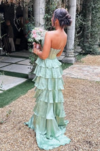 Load image into Gallery viewer, Pretty A Line Strapless Light Green Corset Prom Dress with Beading Ruffles