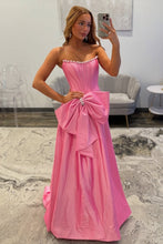 Load image into Gallery viewer, Pretty A Line Strapless Pink Corset Prom Dress with Bowknot Pearls