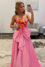 Load image into Gallery viewer, Pretty A Line Strapless Pink Corset Prom Dress with Bowknot Pearls