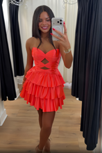 Load image into Gallery viewer, Pretty A Line Sweetheart Orange Short Homecoming Dress with Keyhole Ruffles