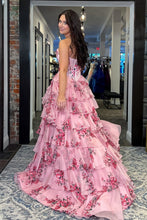 Load image into Gallery viewer, Pretty A Line Sweetheart Pink Corset Prom Dress with Appliques Ruffles