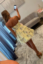 Load image into Gallery viewer, Pretty A Line Sweetheart Yellow Floral Printed Short Homecoming Dress with Ruffles