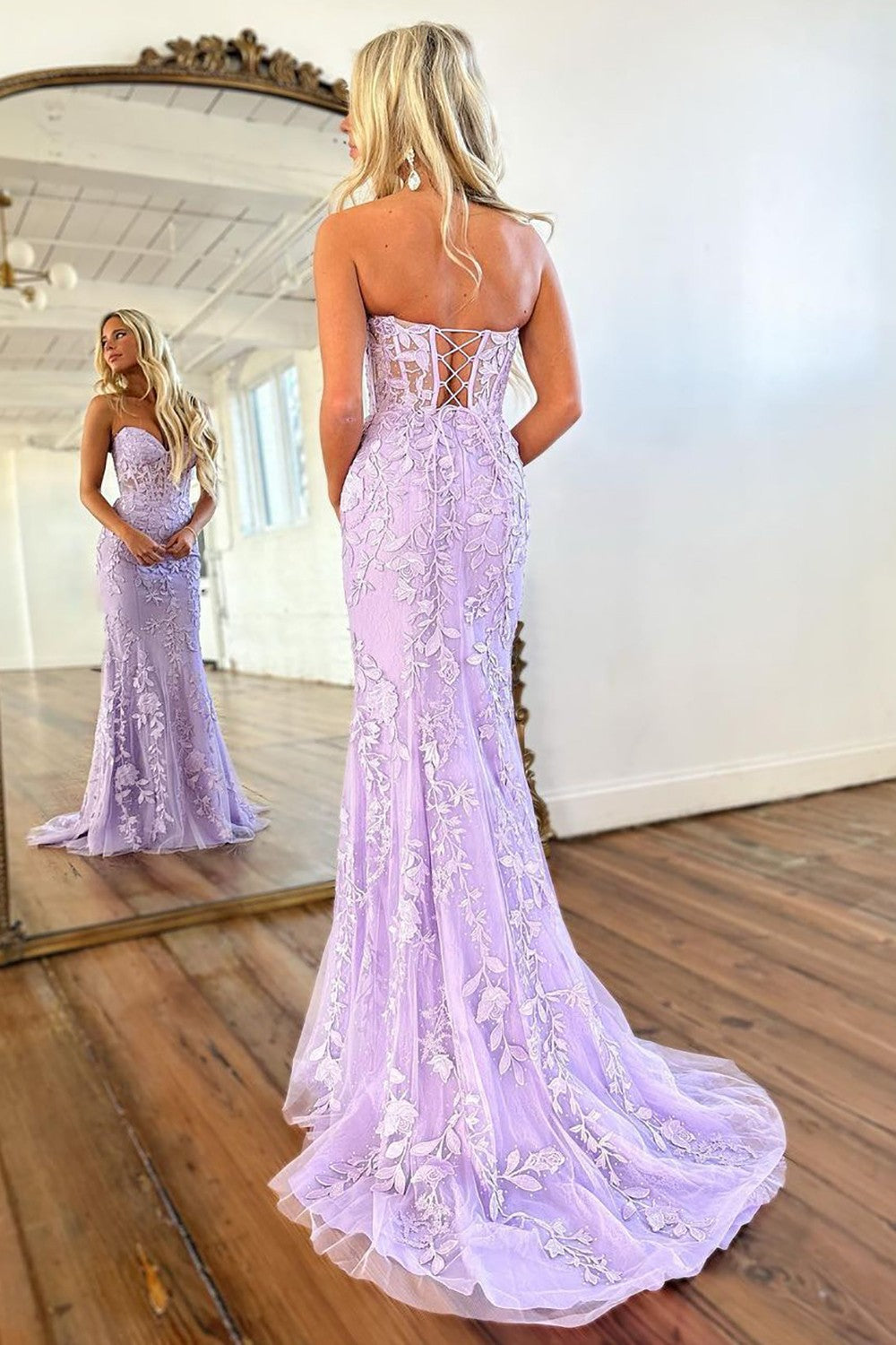 Niulatu Mermaid Sweetheart Lilac Sequin Slit Long Evening Dress Prom Dresses SD2076