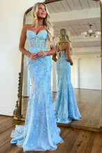 Load image into Gallery viewer, Pretty Lilac Mermaid Sweetheart Lace Up Long Tulle Prom Dress with Appliques
